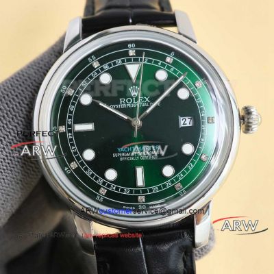 TW Factory Best Rolex Yacht-Master Emerald Dial Black Leather Band Mechanical Watch Replica 